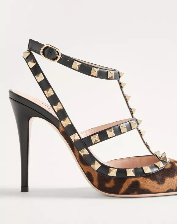 Valentino Rockstud Pumps With Straps In Pony-Effect Calfskin 100Mm - Image 2